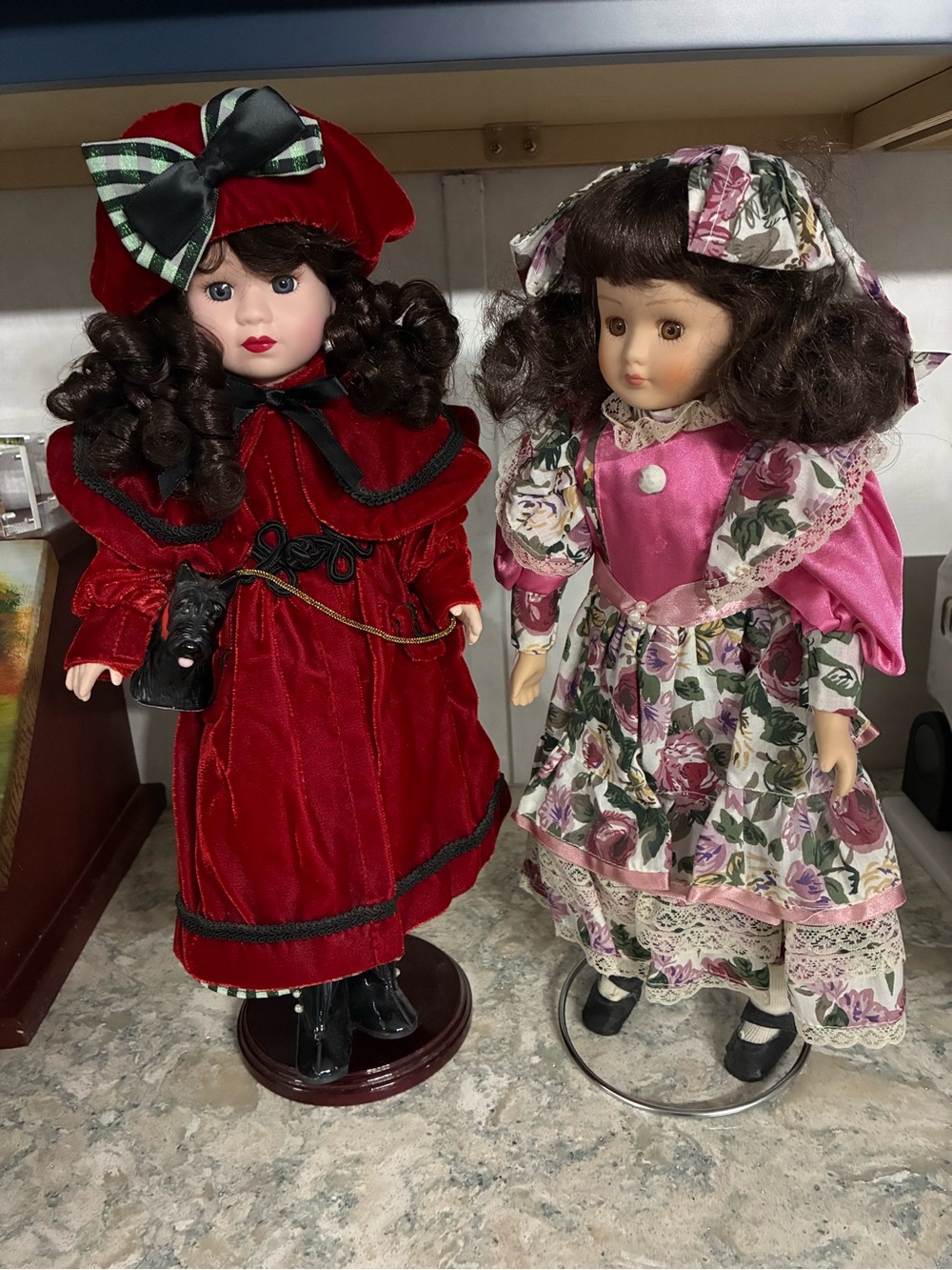 Red Velvet Porcelain Doll in Vintage Dress - Kids Toys